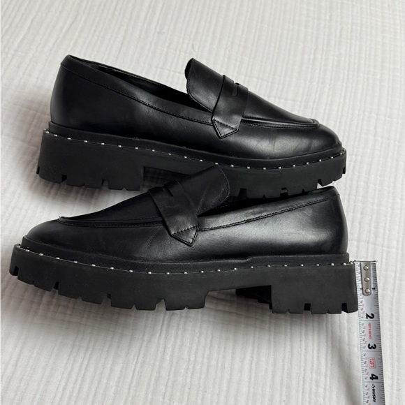 Schutz Christie Studs Black Leather Chunky Y2K Loafers Size 10 Retro - Picture 11 of 13